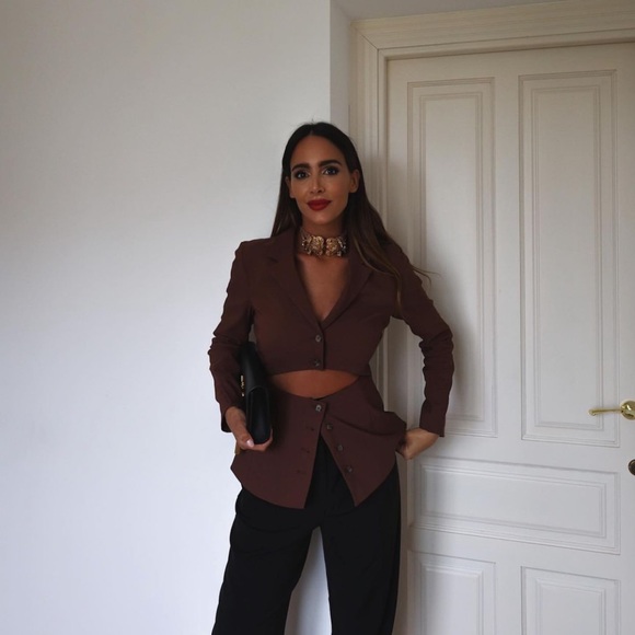 Zara Chocolate Brown Cut Out Fitted Blazer